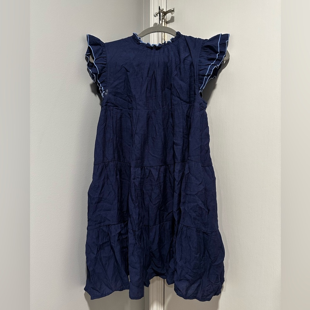 English Factory Navy Ruffle Sleeve Mini Dress